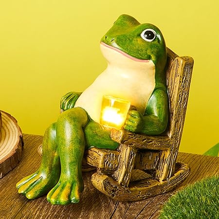 Solar Garden Frog Light | Hand-Painted Rocking Chair Design