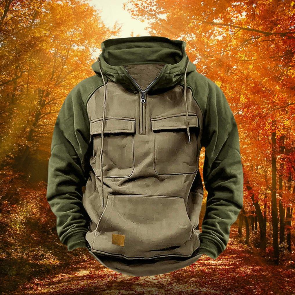 Color Block Outdoor Hoodie | Quarter Zip Cotton Blend Design