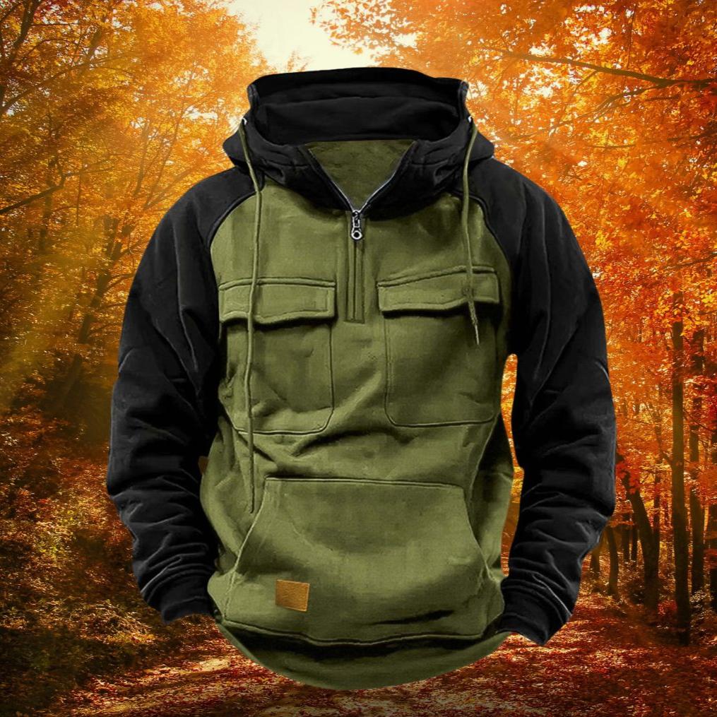 Color Block Outdoor Hoodie | Quarter Zip Cotton Blend Design