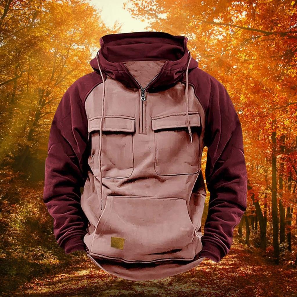 Color Block Outdoor Hoodie | Quarter Zip Cotton Blend Design