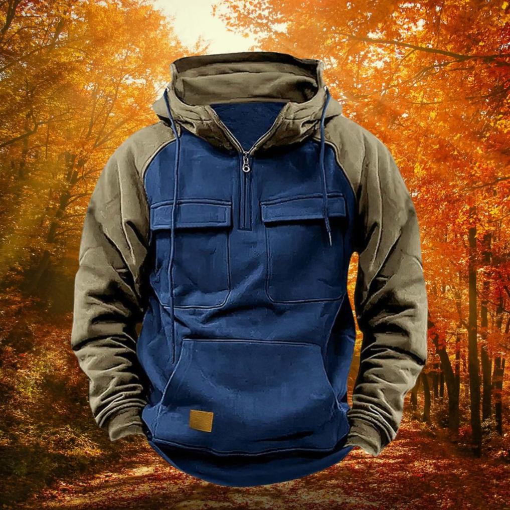 Color Block Outdoor Hoodie | Quarter Zip Cotton Blend Design