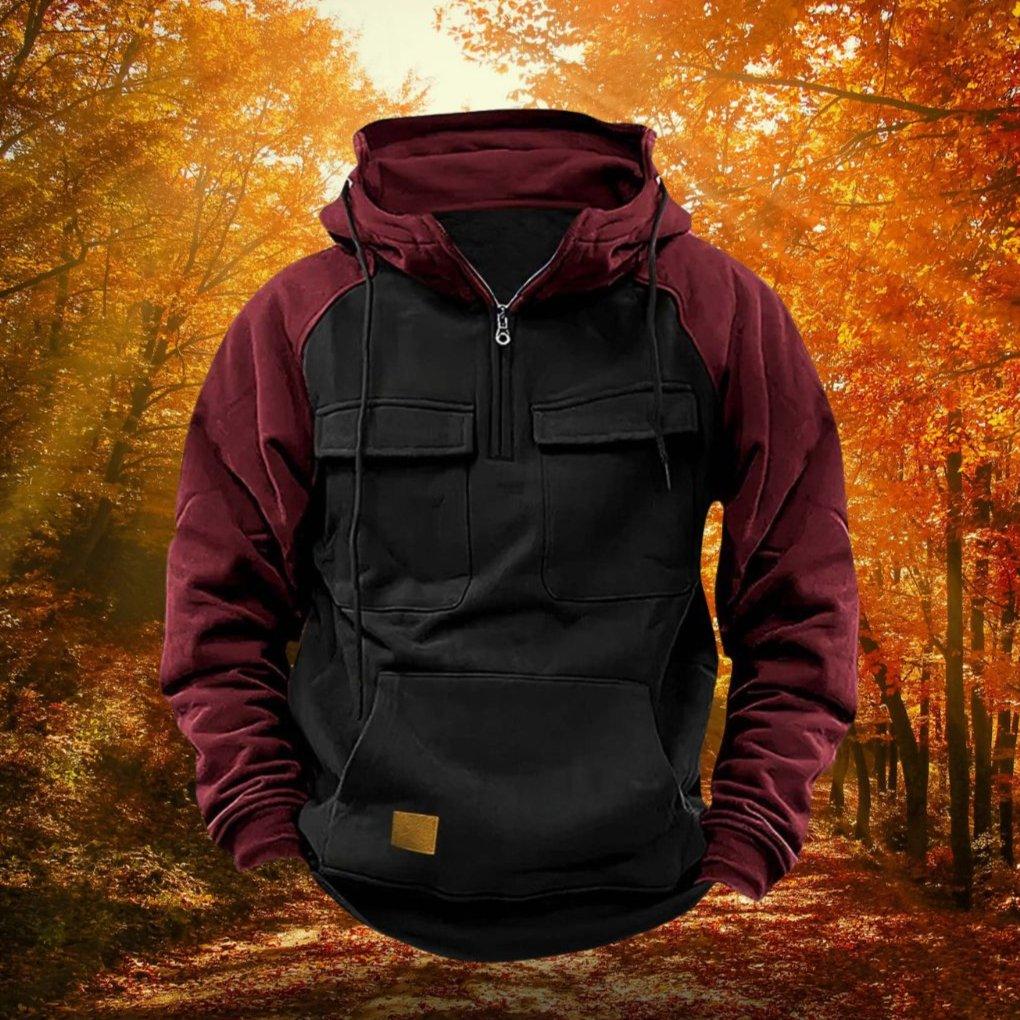 Color Block Outdoor Hoodie | Quarter Zip Cotton Blend Design