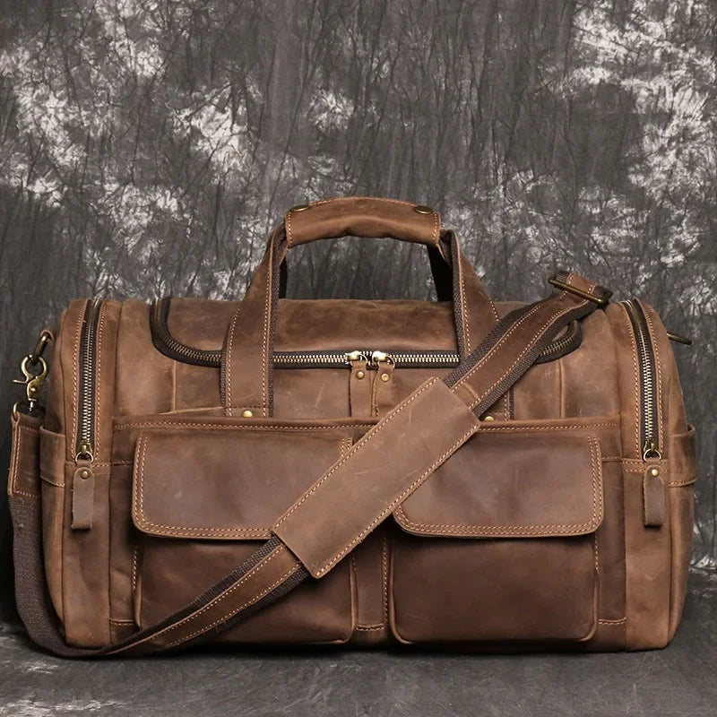 Vintage Leather Duffle Bag | Premium Brown Weekend Travel Bag