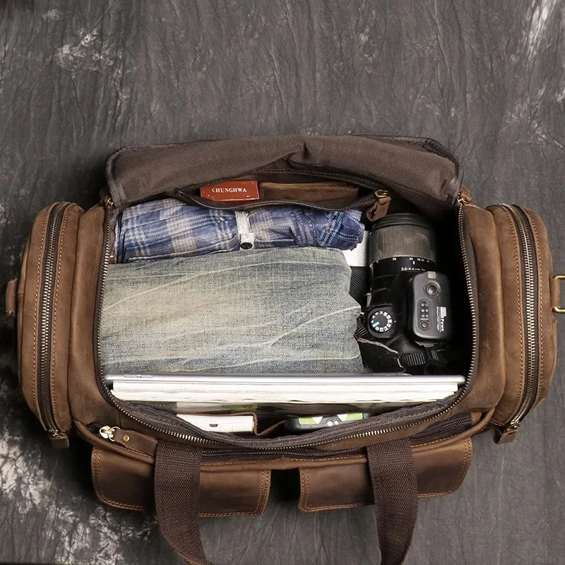 Vintage Leather Duffle Bag | Premium Brown Weekend Travel Bag