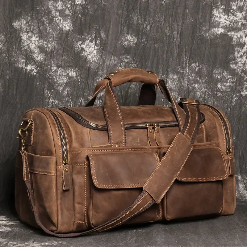 Vintage Leather Duffle Bag | Premium Brown Weekend Travel Bag