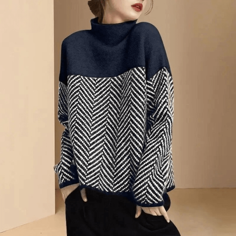Wool Blend Turtleneck Sweater | Chevron Pattern Design