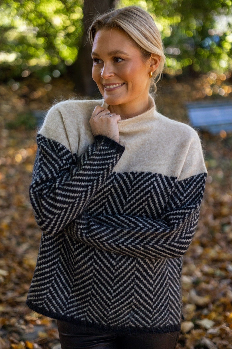 Wool Blend Turtleneck Sweater | Chevron Pattern Design