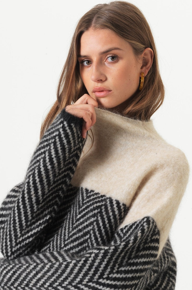 Wool Blend Turtleneck Sweater | Chevron Pattern Design