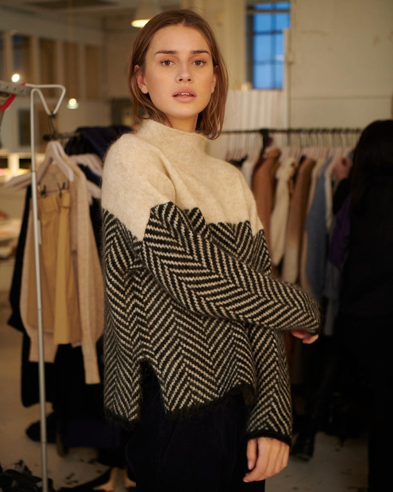 Wool Blend Turtleneck Sweater | Chevron Pattern Design