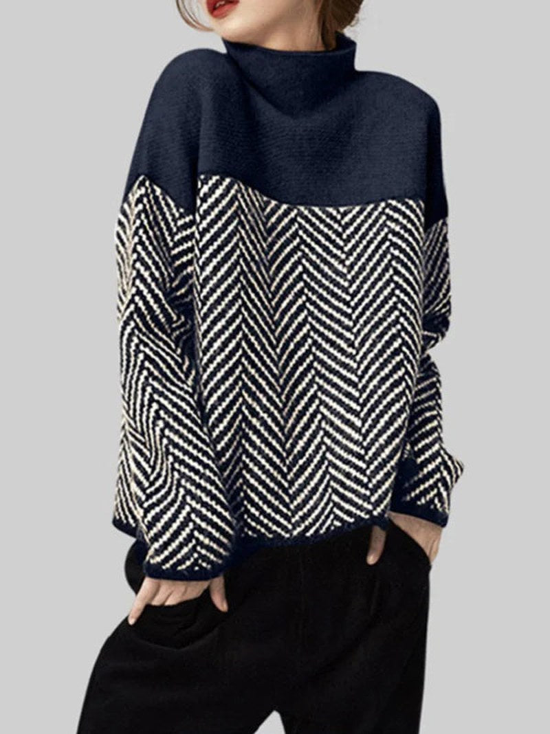 Wool Blend Turtleneck Sweater | Chevron Pattern Design