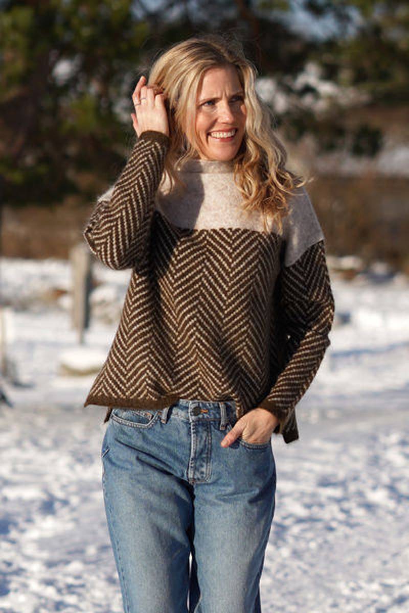 Wool Blend Turtleneck Sweater | Chevron Pattern Design