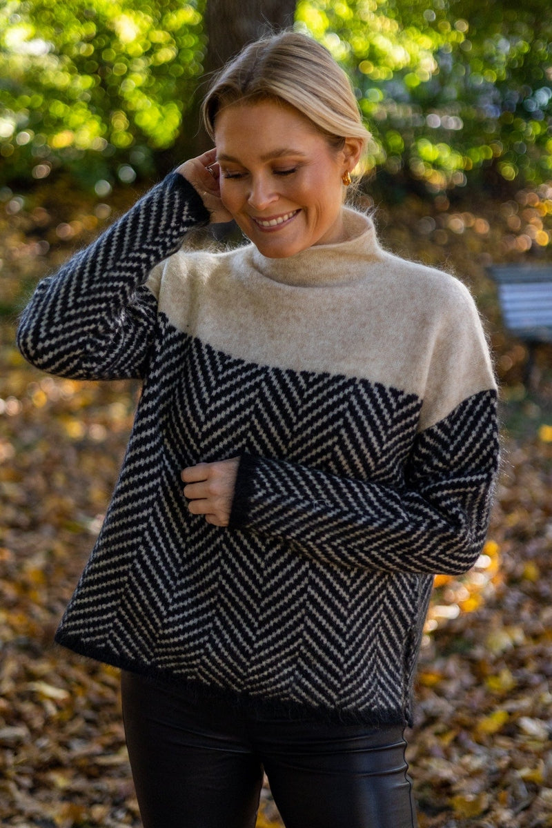 Wool Blend Turtleneck Sweater | Chevron Pattern Design