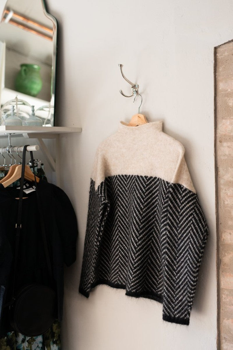Wool Blend Turtleneck Sweater | Chevron Pattern Design