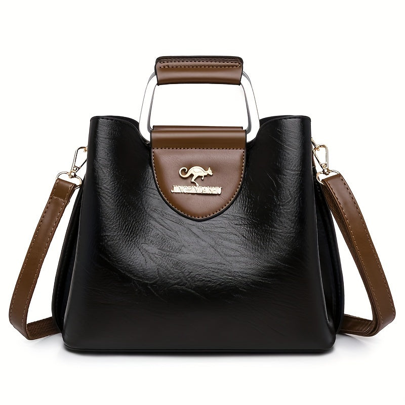 Designer Leather Handbag | Two-Tone Black Brown Classic