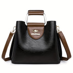 Designer Leather Handbag | Two-Tone Black Brown Classic