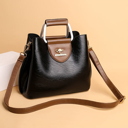 Designer Leather Handbag | Two-Tone Black Brown Classic