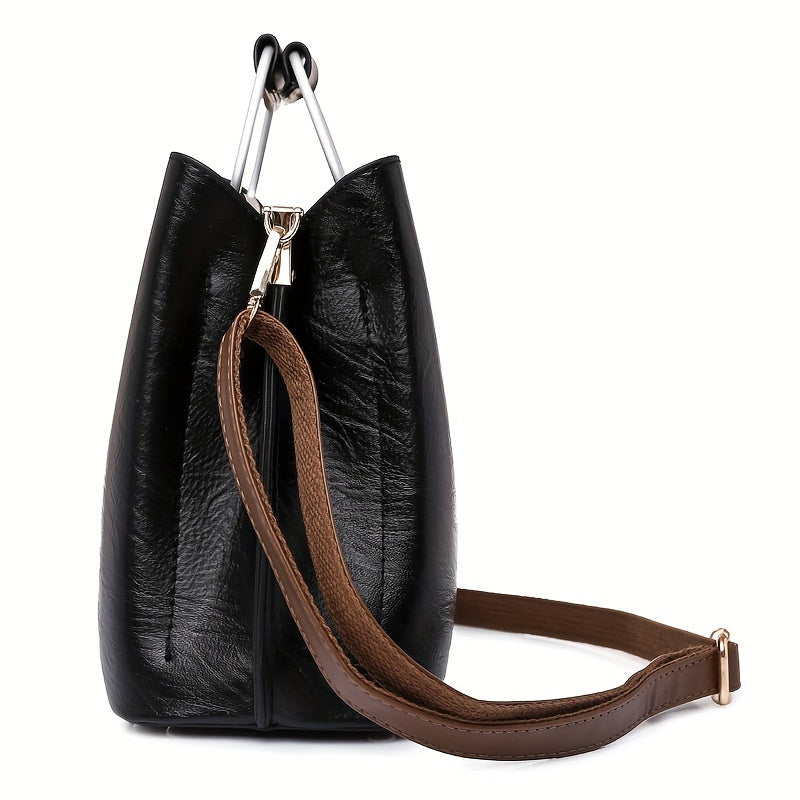 Designer Leather Handbag | Two-Tone Black Brown Classic