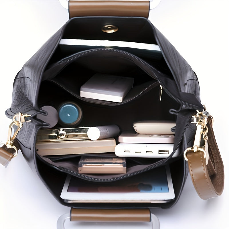 Designer Leather Handbag | Two-Tone Black Brown Classic