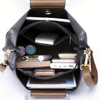 Designer Leather Handbag | Two-Tone Black Brown Classic