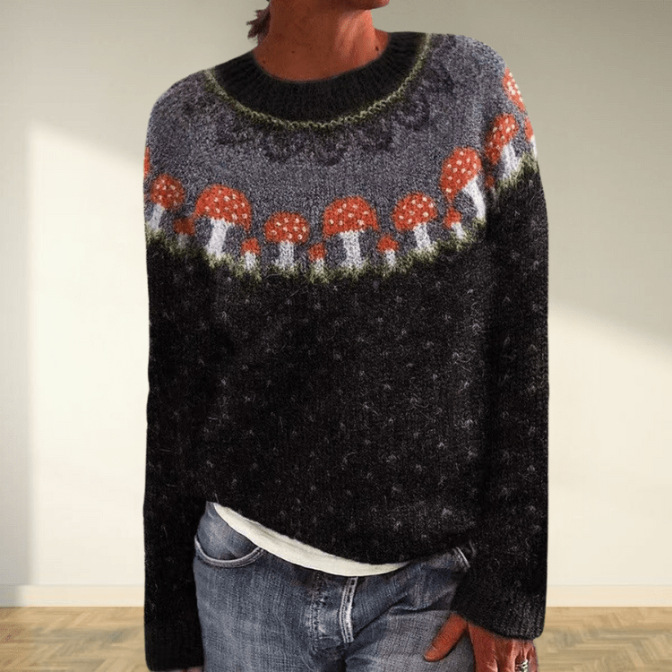 Nordic Mushroom Sweater | Wool Blend Fair Isle Pattern