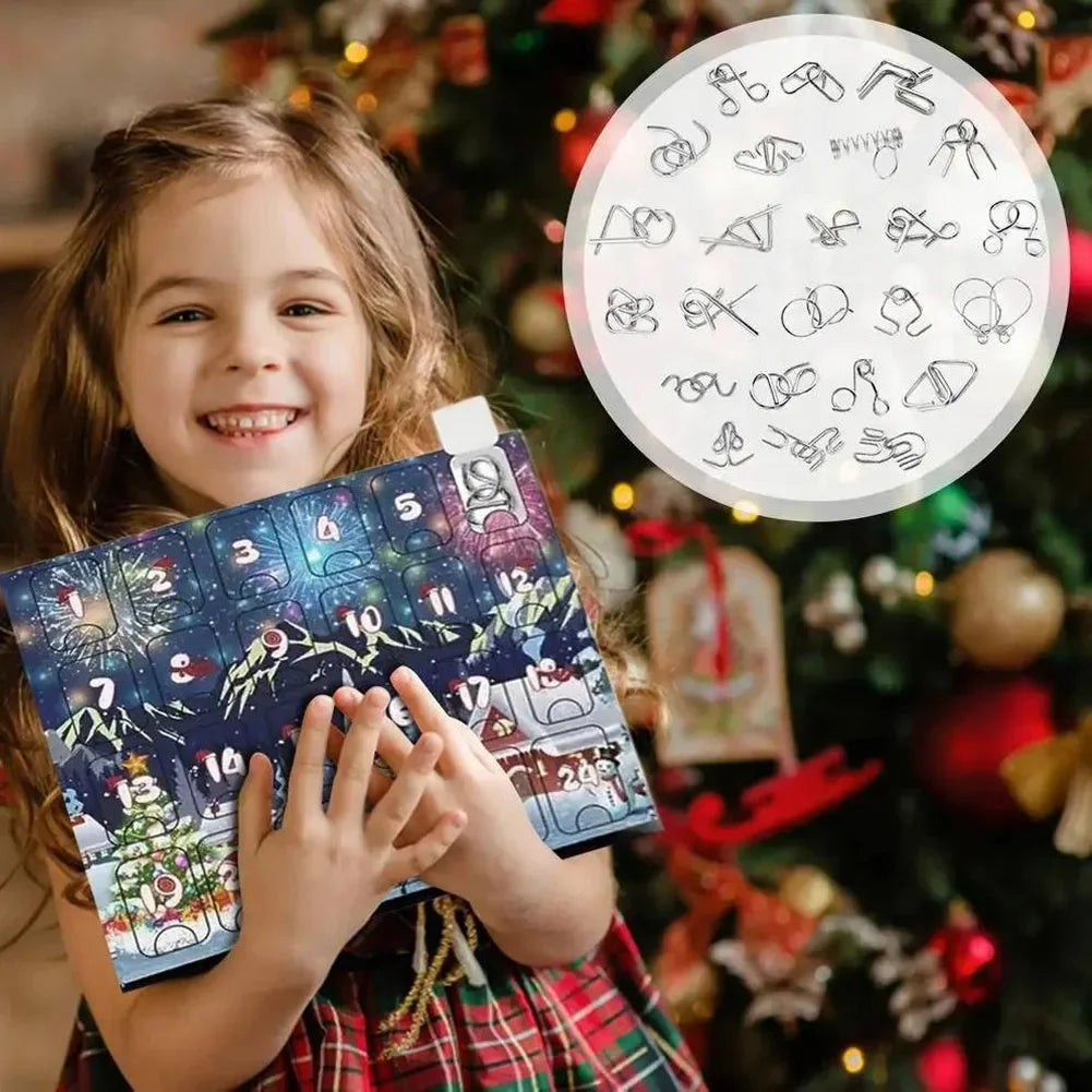 Metal Puzzle Advent Calendar | 24 Educational Brain Teasers for Daily Countdown