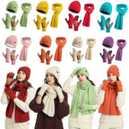 Ribbed Winter Accessories Set | Soft Knit Hat Scarf Gloves with Leather Details