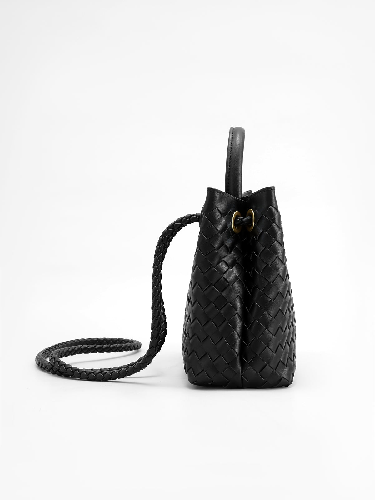 Woven Leather Handbag | Gold Twist Lock Detail