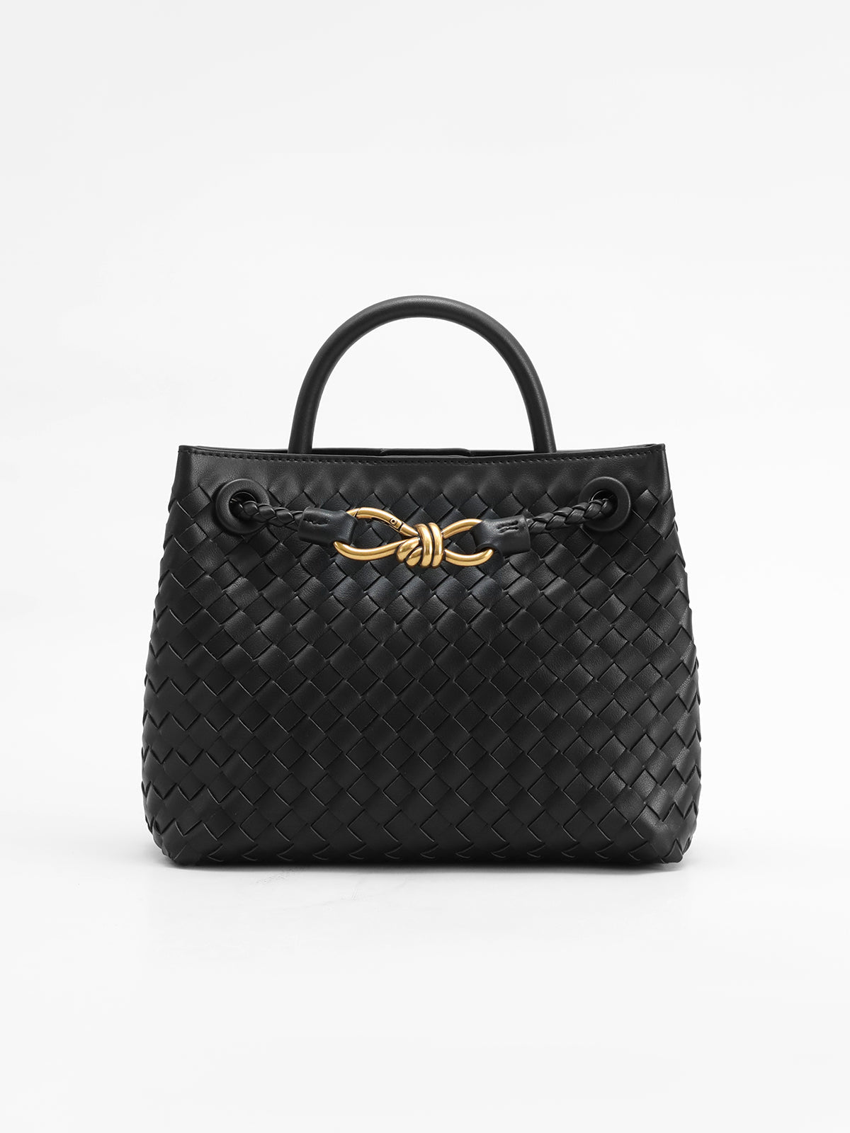 Woven Leather Handbag | Gold Twist Lock Detail