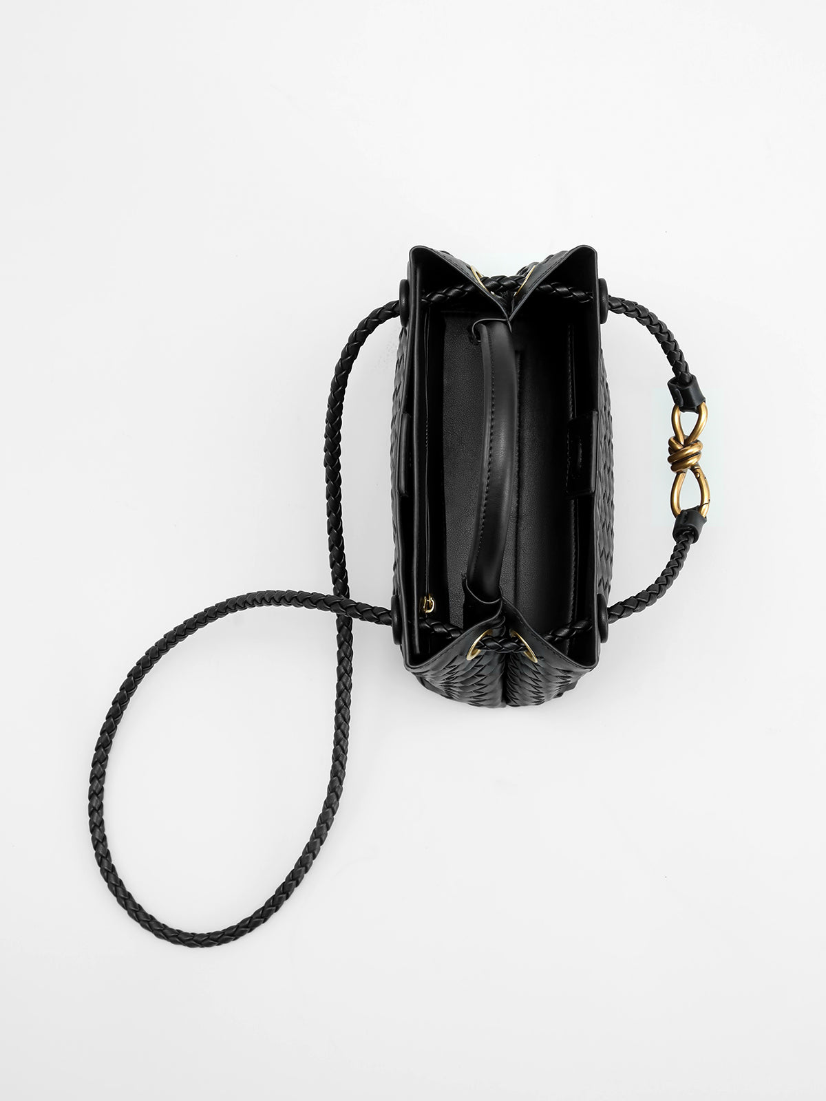 Woven Leather Handbag | Gold Twist Lock Detail