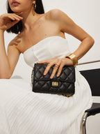 Quilted Chain Clutch Bag | Classic Diamond Pattern Leather Look