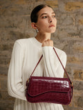 Croc Pattern Shoulder Bag | Wine Red Vegan Leather Design