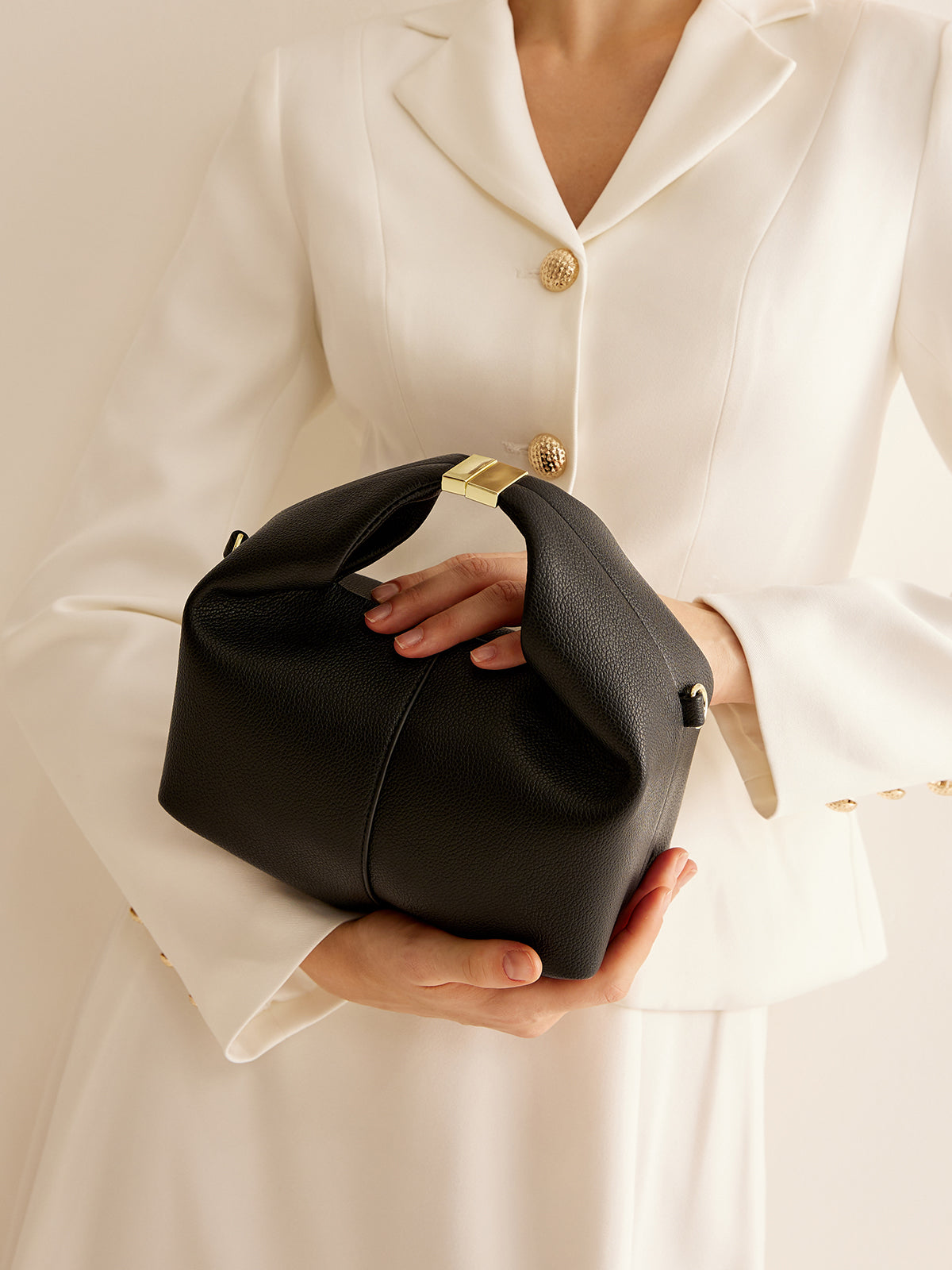 Minimalist Hobo Handbag | Black Leather-Look With Gold Hardware