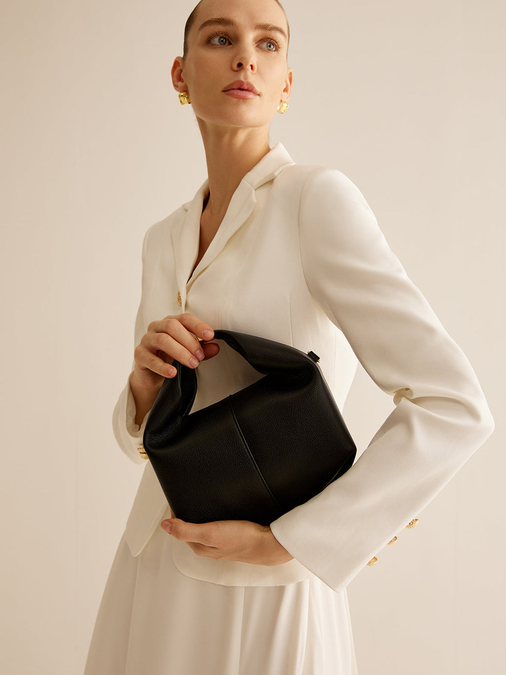 Minimalist Hobo Handbag | Black Leather-Look With Gold Hardware