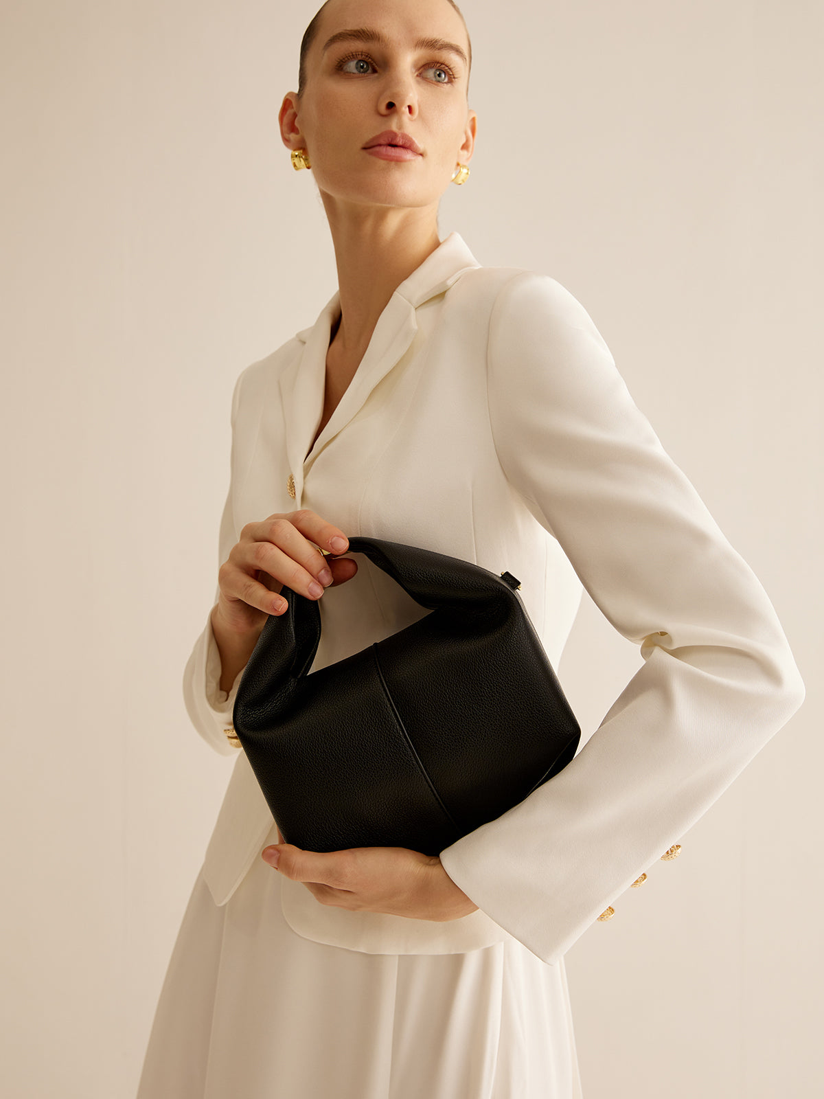 Minimalist Hobo Handbag | Black Leather-Look With Gold Hardware
