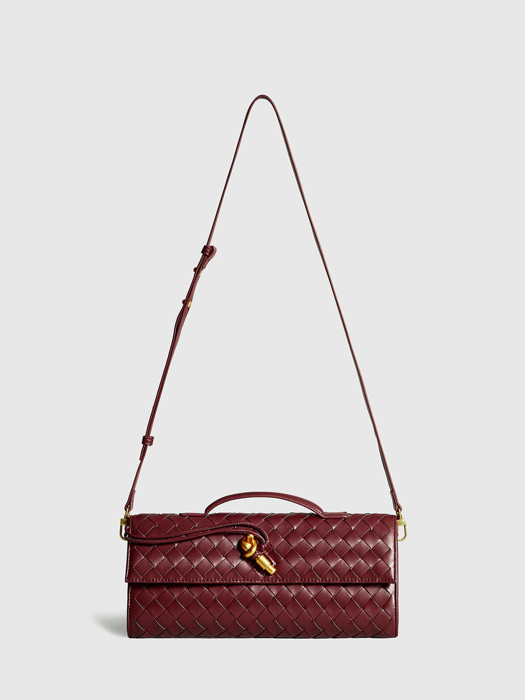 Woven Leather Clutch | Burgundy Interlaced Pattern