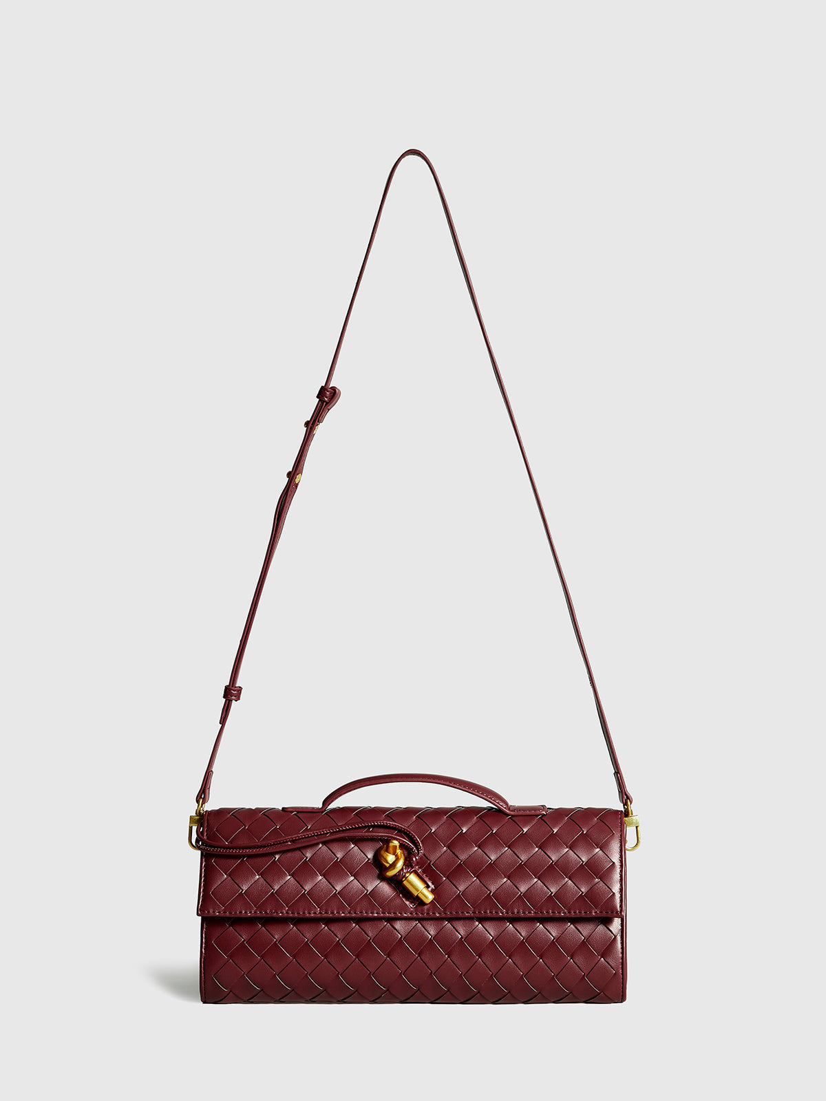 Woven Leather Clutch | Burgundy Interlaced Pattern