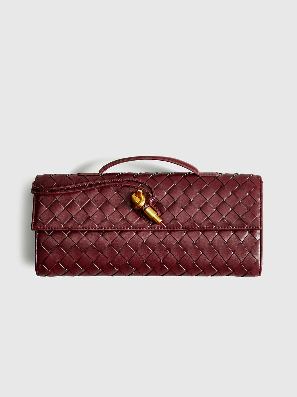 Woven Leather Clutch | Burgundy Interlaced Pattern