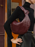 Designer Crescent Shoulder Bag | Woven Leather Pattern