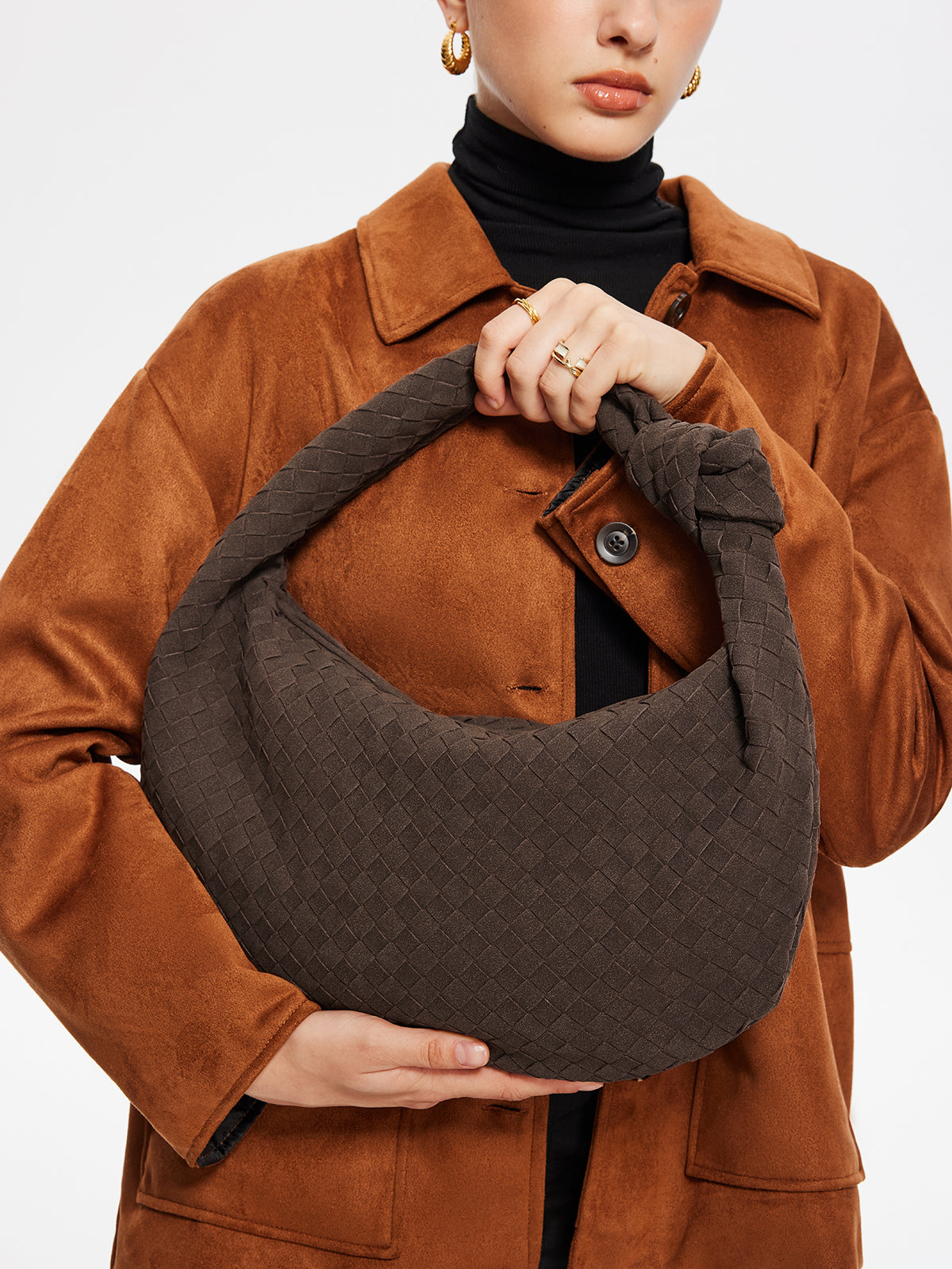 Woven Hobo Bag | Textured Suede Crescent Design