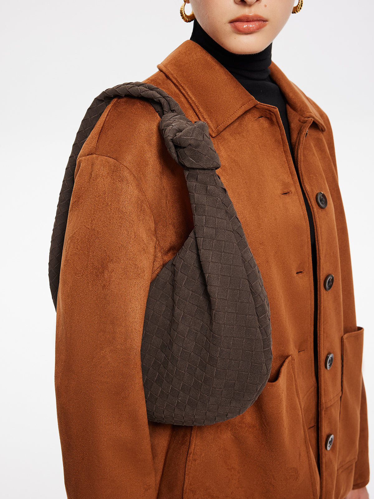 Woven Hobo Bag | Textured Suede Crescent Design