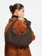 Woven Hobo Bag | Textured Suede Crescent Design