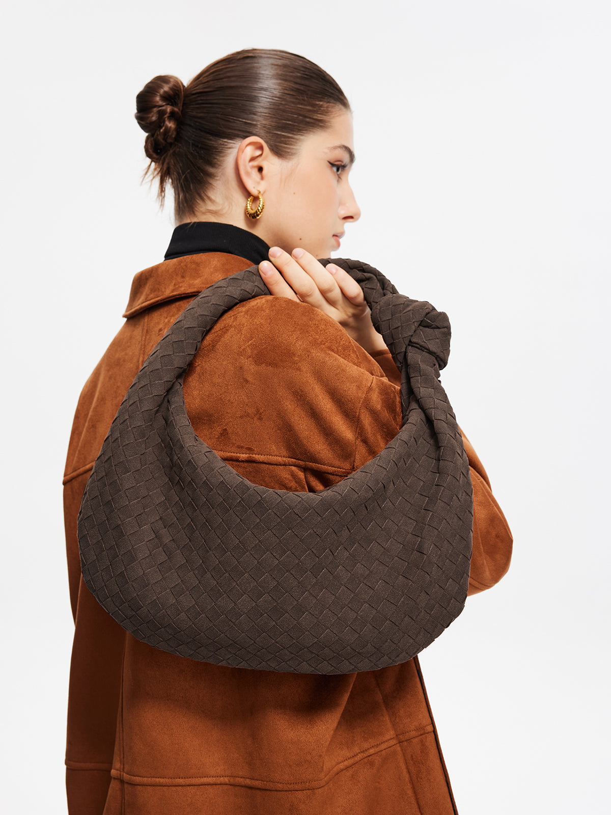 Woven Hobo Bag | Textured Suede Crescent Design