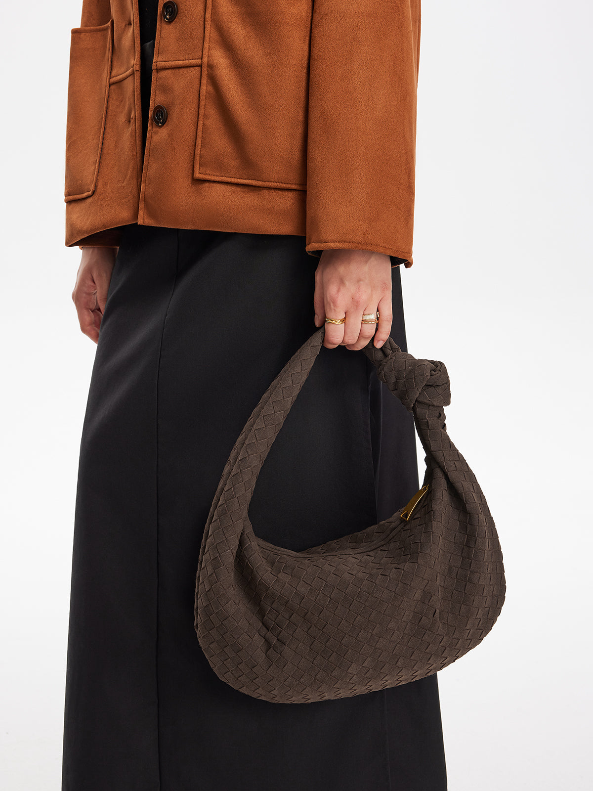 Woven Hobo Bag | Textured Suede Crescent Design