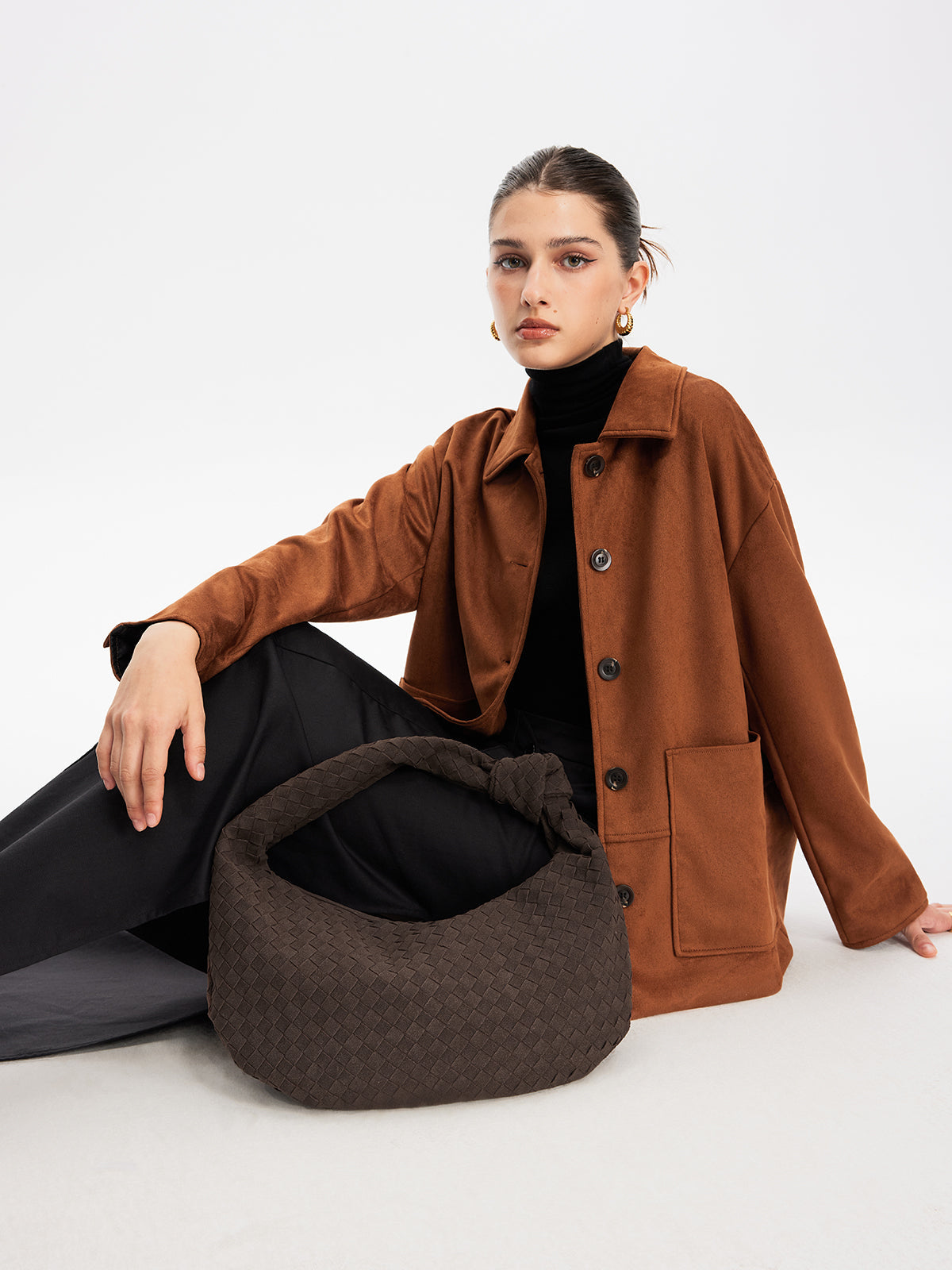 Woven Hobo Bag | Textured Suede Crescent Design