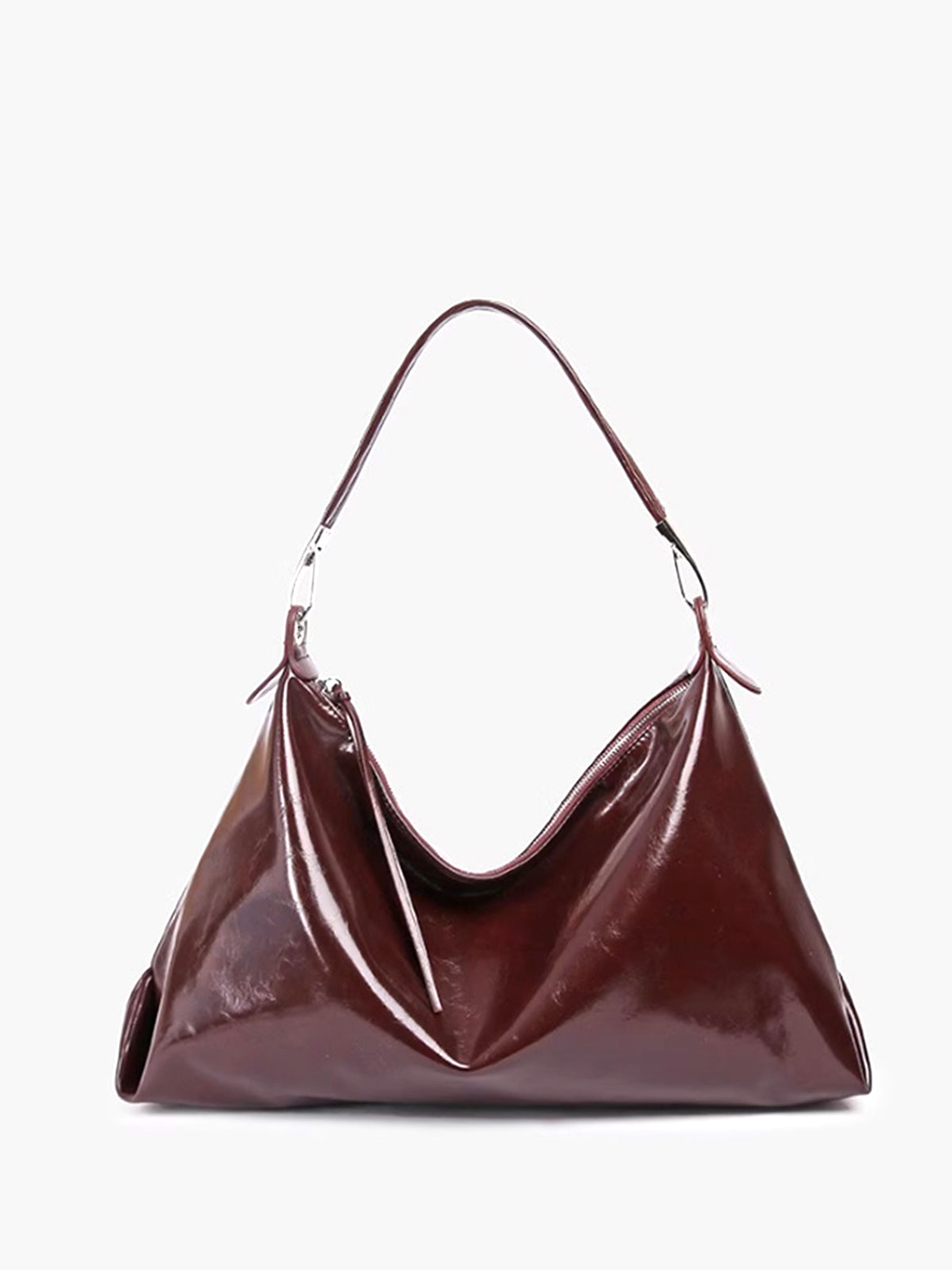 Leather Hobo Shoulder Bag | Burgundy Slouchy Design