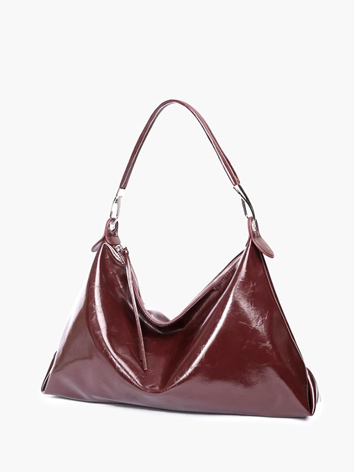 Leather Hobo Shoulder Bag | Burgundy Slouchy Design