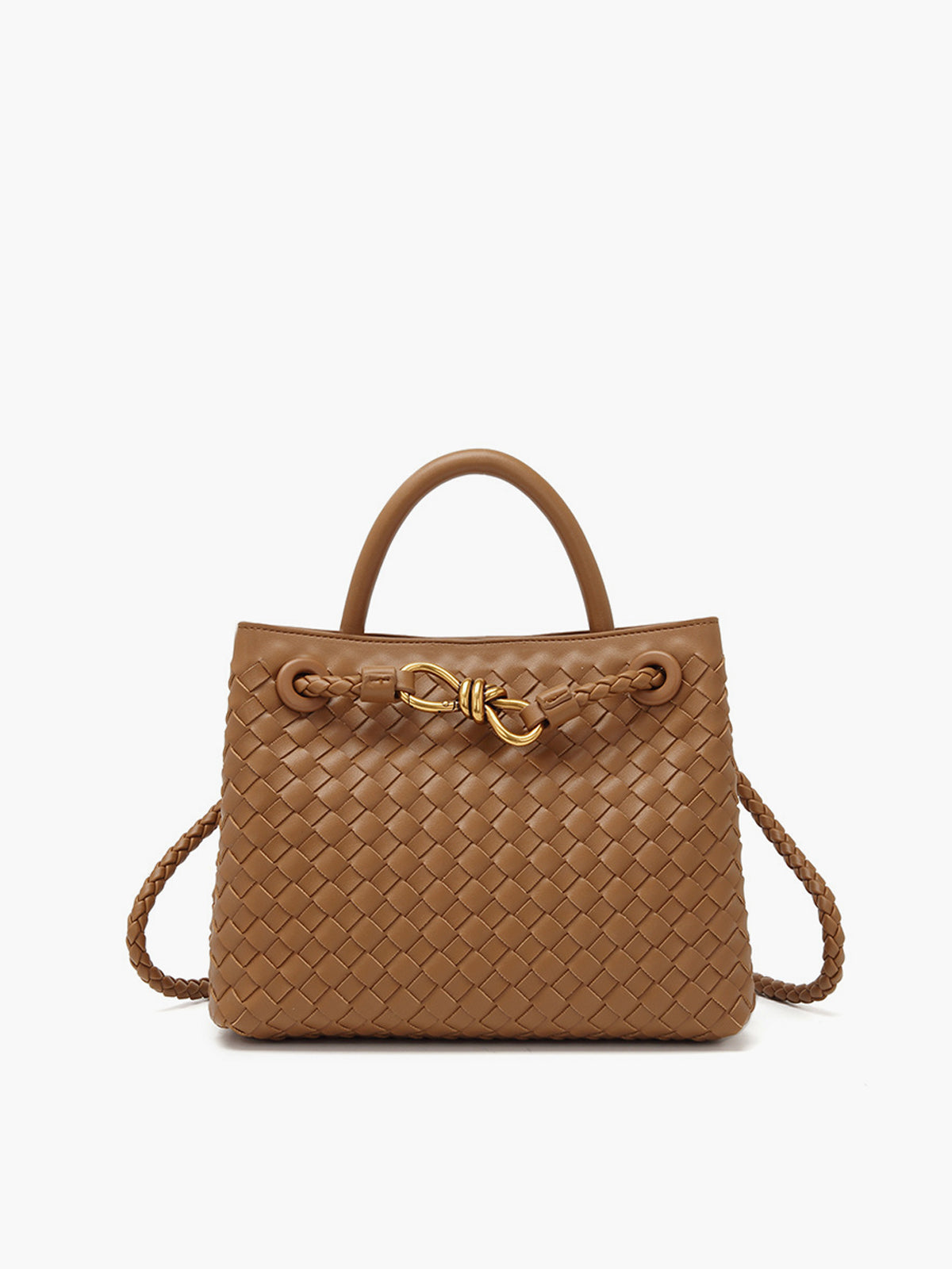 Woven Leather Handbag | Gold Twist Lock Detail