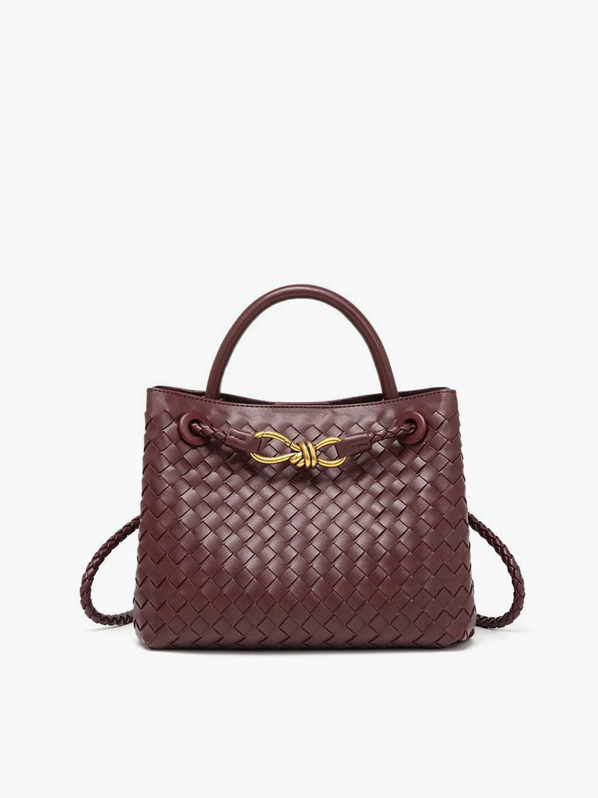 Woven Leather Handbag | Gold Twist Lock Detail