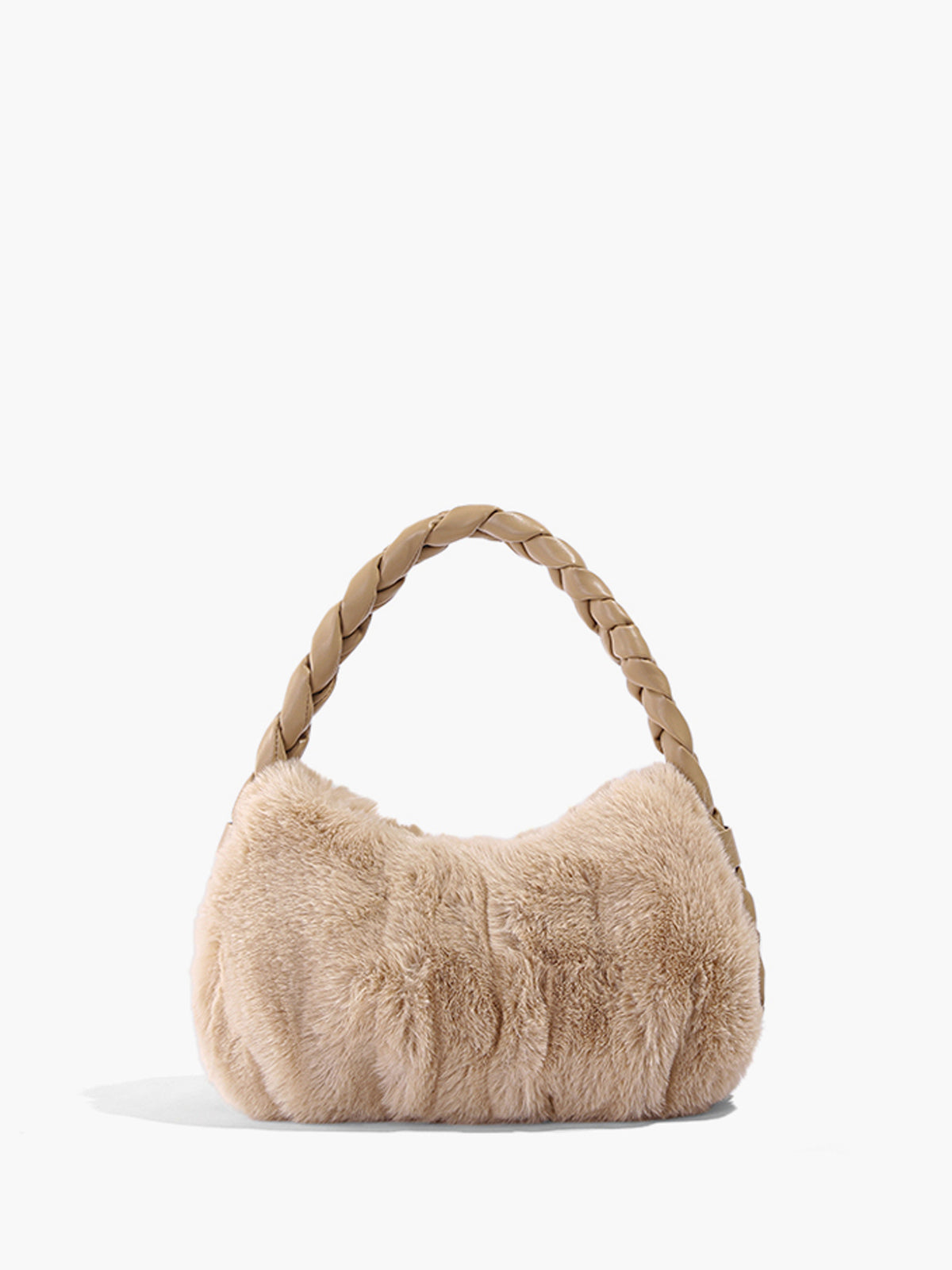 Faux Fur Hobo Bag | Braided Handle Plush Design