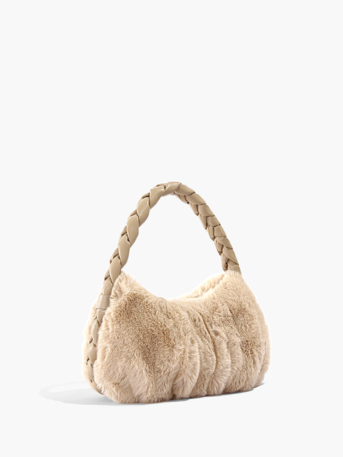 Faux Fur Hobo Bag | Braided Handle Plush Design